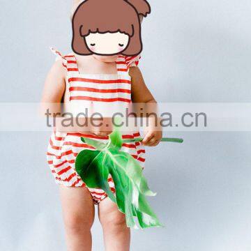 Summer Wear Cotton Clothes Simple Red Stripe Baby Romper For Newborns photo-5