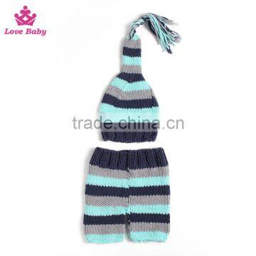 2pcs Set Photography Prop Baby Cute Stripe Crochet Knitted Costume Hat Pants photo-2