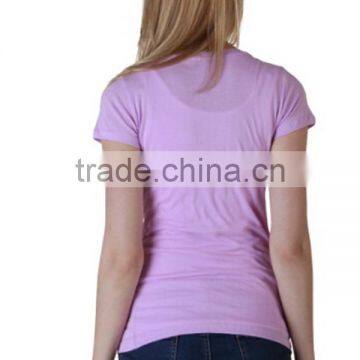 Women's V-neck Short Sleeve Pink T-shirt photo-2