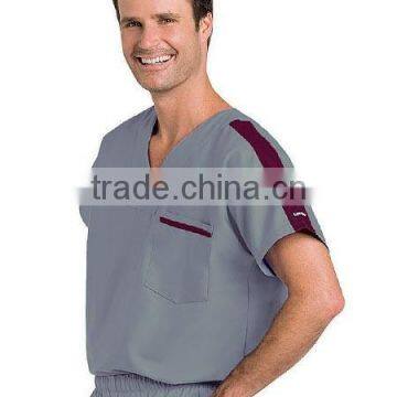 Men's V-Neck Medical Scrub Top With Contrast Stripe on Shoulder and Pocket photo-5