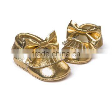 Golden Baby PU Moccasins, Bow Design Little Girl Moccasins photo-6