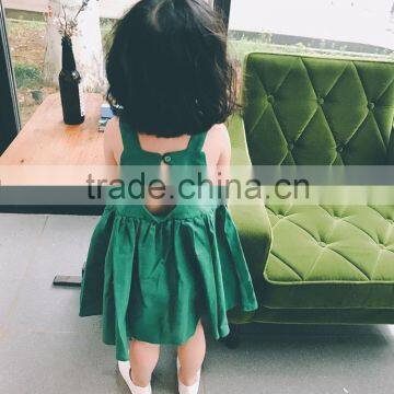 Factory supply 2-7Y little girls hollow back green one-piece dress little girls