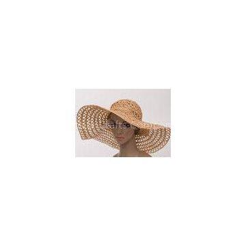 15cm Hollow Out Braid Raffia Sun Hats For Leisure , Natural Black / Beige Sun Hats