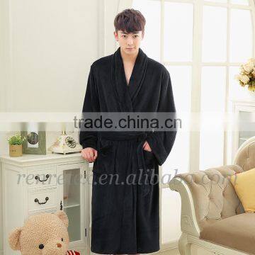 Men Warm Night Robe 100% Polyester Bath Gown Coral Flannel Pajamas Set photo-2