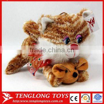 high quality cutest wholesale lovely soft plush toys cat with mouse plush toys factory made