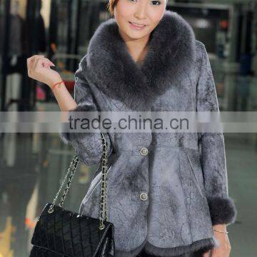 Restore ancient style Sheep Fur Coat With Fox Fur Collar/Wholesale And Retail