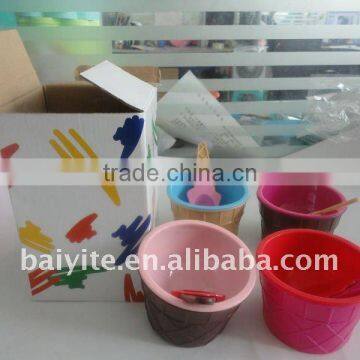 Plastic ice cream cup with spoon