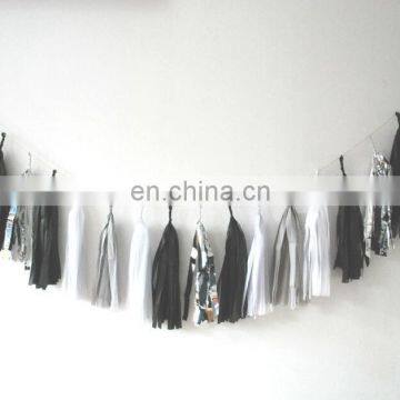 White Black Gray and Silver Tissue Paper Tassels Wedding Party Decorations DIY Garland