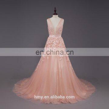 deap V neckline pink high quality customize Aline wedding dresses and bridal maids dresses