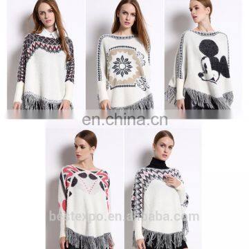 fashion knitting pattern white fringe poncho with sleeve woolen cardigans latest design ladies sweater