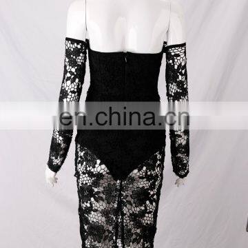 2017 Long Sleeve Lace Bandage Mini Dress Off-shoulder Dress photo-3
