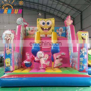 Attractive spongbob inflatable slide with obstacle, spongbob slide inflatable for sale