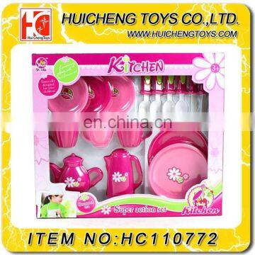 Shantou factory hot sale pink tea pot and cutlery set play toy for kids