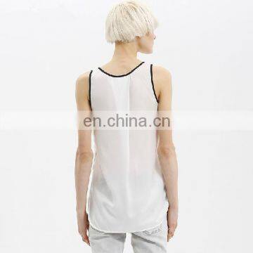 T-WV504 Lady Loose Fitted White and Black Chiffon Singlets Wholesale Tank Top photo-2