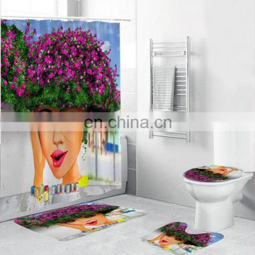 Decorative Flower Bath Shower Curtain Set, Fancy African American Women Bathroom Shower Curtain With Hooks