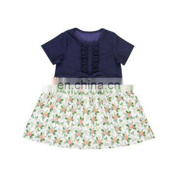 Short sleeve with big bow floral printing half bottom cute Dresses For Baby Girl