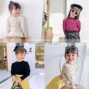 Girls' Bottoming Shirt Autumn 2020 Korean Wave Wrinkle Bubble Sleeve Solid Color Knitted Bottoming Shirt Top photo-3