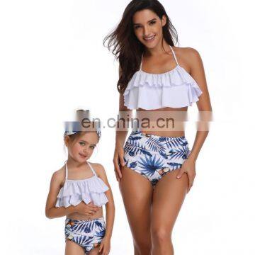 2019 2 Pieces comfortable Parent-child swimsuit printing high waist bikini ruffle mother and daughter swimsuit