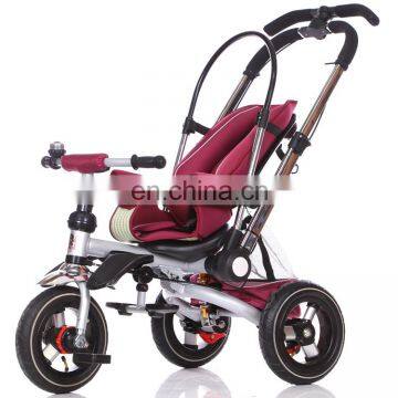 China Factory Supply 4 in 1 Foldable 3 Wheels Baby Push Stroller Tricycle