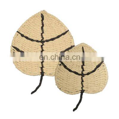 K&B Chinese craft natural color palm hand fan handmade paper rope fan decoration