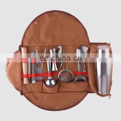 Creation Factory Direct Custom Stainless Steel Kit Bartender 28zo Travel Portable Cloth Bag Boston Bar Tools Cocktail Making Set