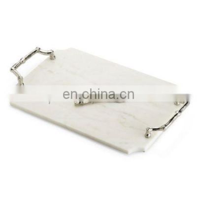 silver metal handle with marble tray