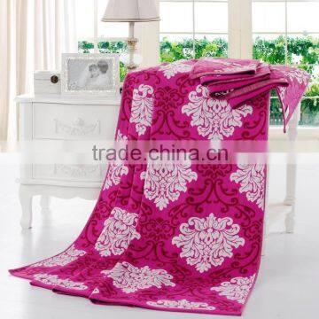 Hot sale 100% pure cotton red jacquard flower printed China OEM luxury soft terry towel