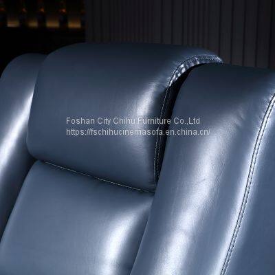 Modern Style Real Leather Home Theater OKIN Motor Cinema Recliner Sofa With Power Headrest and Oak Tray Table photo-4