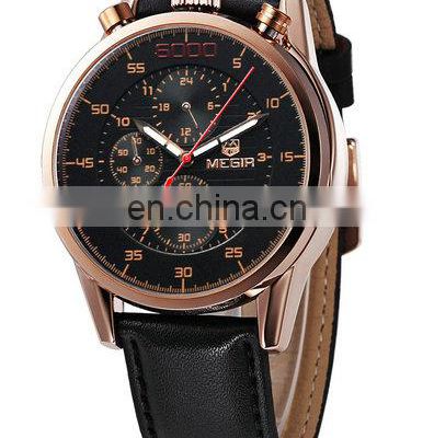 Megir 3005 Men Wristwatches Leather Luxury Rose Gold Luminous Chronograph Business Waterproof Dress Quartz Relogio Masculine