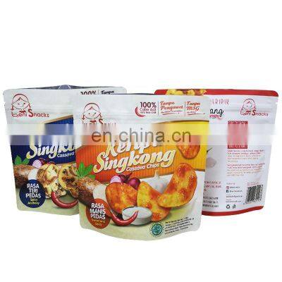 Stand up exotic snacks plastic packaging pouches chips pack bag potato chips packaging food zipper pouch for keripik kentang