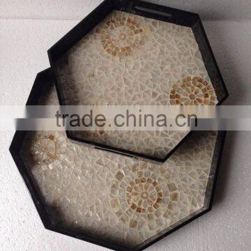 High quality best selling lacquered special newest designed MOP inlay round serving Tray