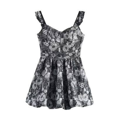 European and American Style Women's Clothing Temperament Jacquard Waist Cinched Short Suspender Dress photo-2