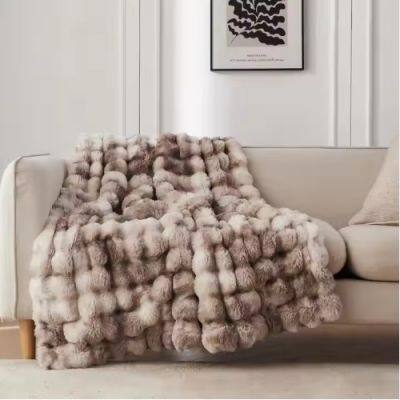 Heavy Luxury Thickened No Shedding Rabbit Faux Fur Blanket for Winter Beds Bubble Blankets Weighted Throw Blanket
