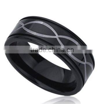 Women's Titanium Comfort Fit Wedding Band Ring 8mm Laser Etched Infinity Black Ring