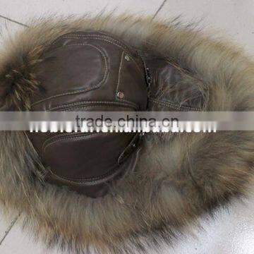 New Arrival Natural Color Real Raccoon Fur Cap Leather Warm Ear Cap