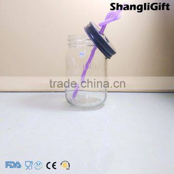 480ml Round Mason Jar With Straw For Food Coating Logo