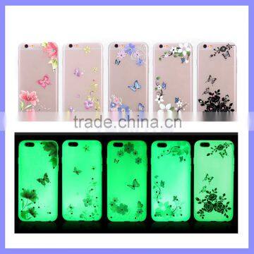 Ultra-Slim Glow In the Dark Mobile Phone Cases Luminous Plastic TPU Back Butterfly Flower Case for iPhone 6S 5 Plus