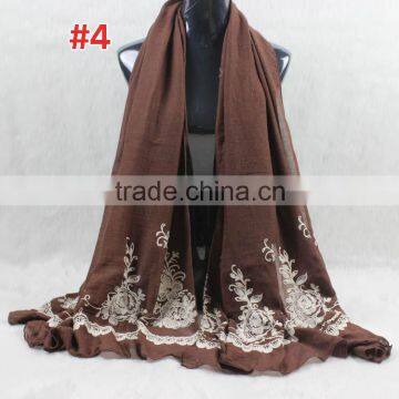 New Maxi Beautiful Flower Embroidery Design Fashion Ladies Cotton Shawl                        
                                                Quality Choice