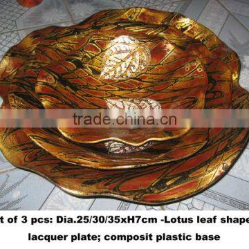Set of three lotus leaf shape lacquered plate