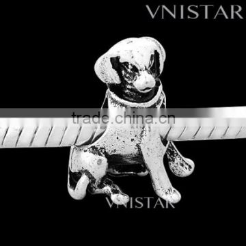 Vnistar Antique silver plated european bead fit for european bracelet PBD1496, sitting dog shape bead