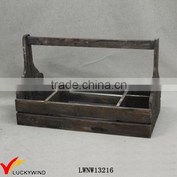 Handle Distressed Recycle Fir Wood Basket with Compartments