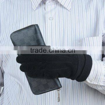 Elatic Designed Black Men's Suede Leather Gloves with Decoration Lined