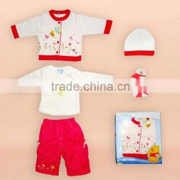 baby sweater +T-shirt+woven pants+hat+socks 5PCS newborn baby clothing