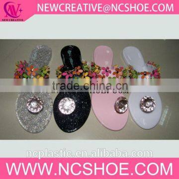 clear thong women flip flop PVC slipper with rhinestone and flower