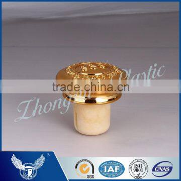 Gold color plastic cap synthetic cork SGS FDA certificates for whisky rum vokda brand bottles