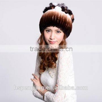 Rex rabbit fur hat for warm keeping in winter and Sring and fall