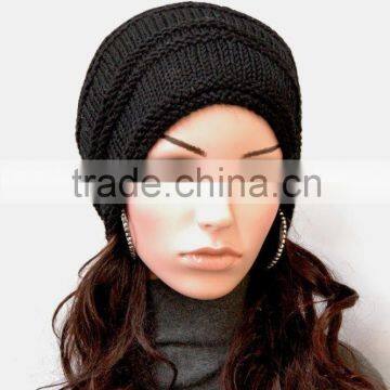 Hand Knit hat woman hat man hat Black Chunky Wool Hat Slouchy hat black hat