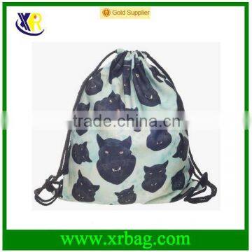 3D Black Leopard Print Men's Daypacks Backpack Travel Sports Wholesale Cotton Fabric Drawstring Bag