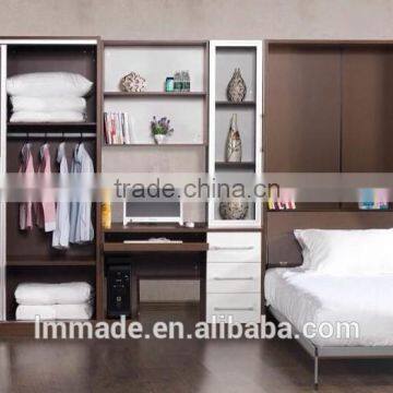 Vertical Double Murphy Wall Bed with Office Table and Bookshelf( WB-07)