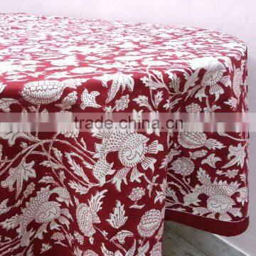 Hand Block Printed Amarnath Red 215 cm Round Tablecloth
